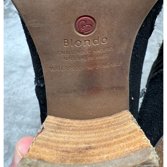 Blondo Black Suede Waterproof Ankle Boots Whipstitch Boho Block Heel Womens 8.5 - Picture 10 of 10